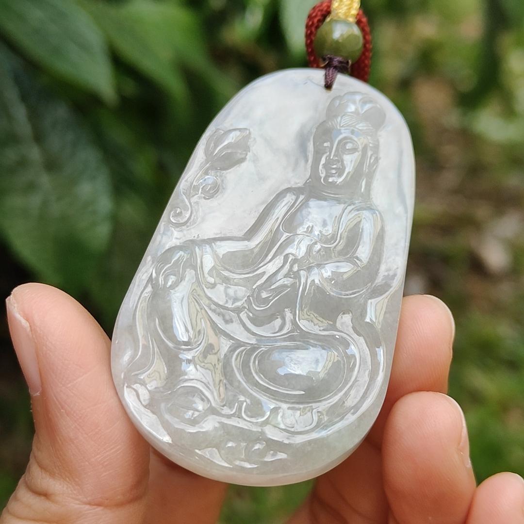 Rare Old School Natural Type A Jadeite Jade Pendant Necklace Crafted with Guanyin with certificate weigh 38.62 grams, 60.8 * 35.8 * 8.5 mm (pendant166)