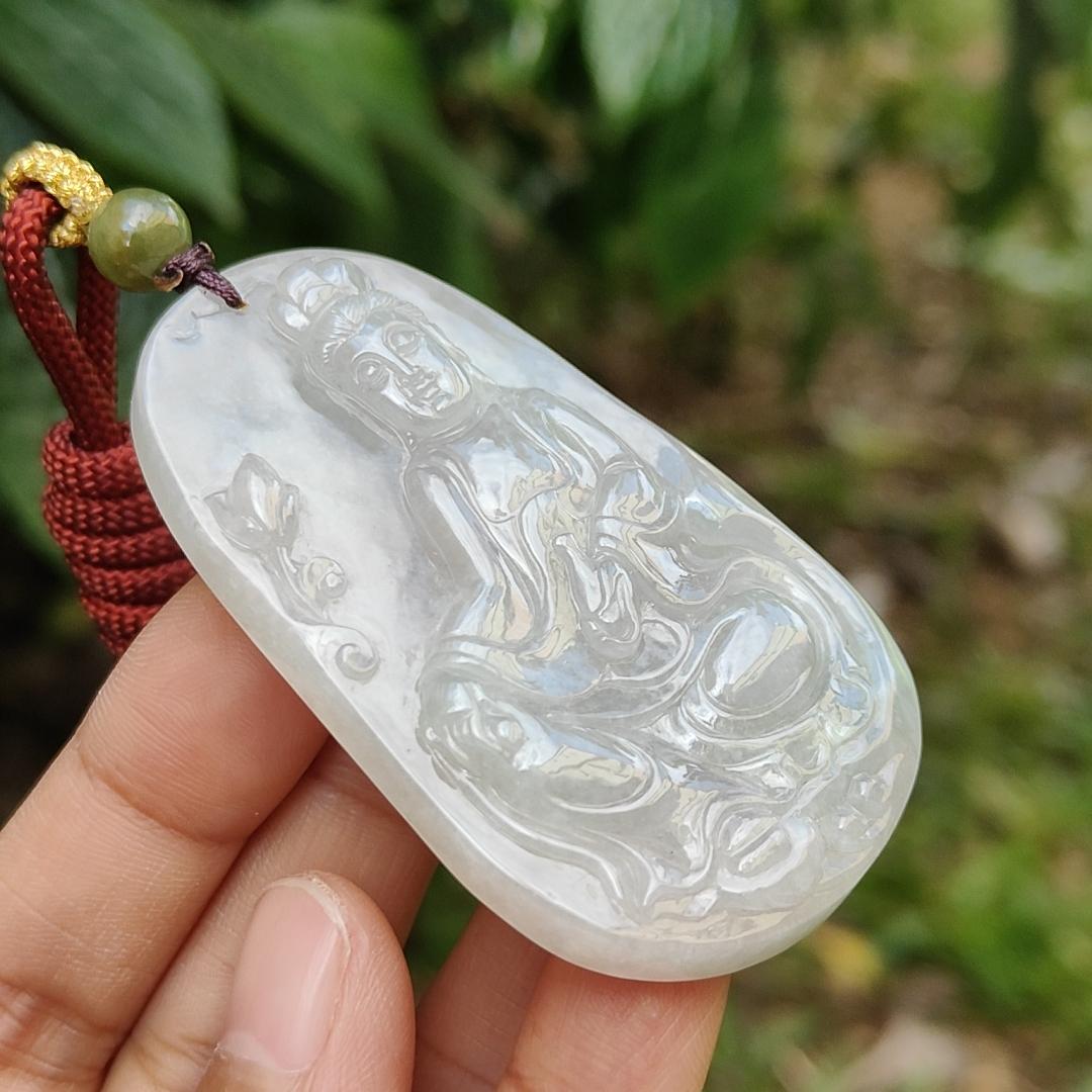 Rare Old School Natural Type A Jadeite Jade Pendant Necklace Crafted with Guanyin with certificate weigh 38.62 grams, 60.8 * 35.8 * 8.5 mm (pendant166)