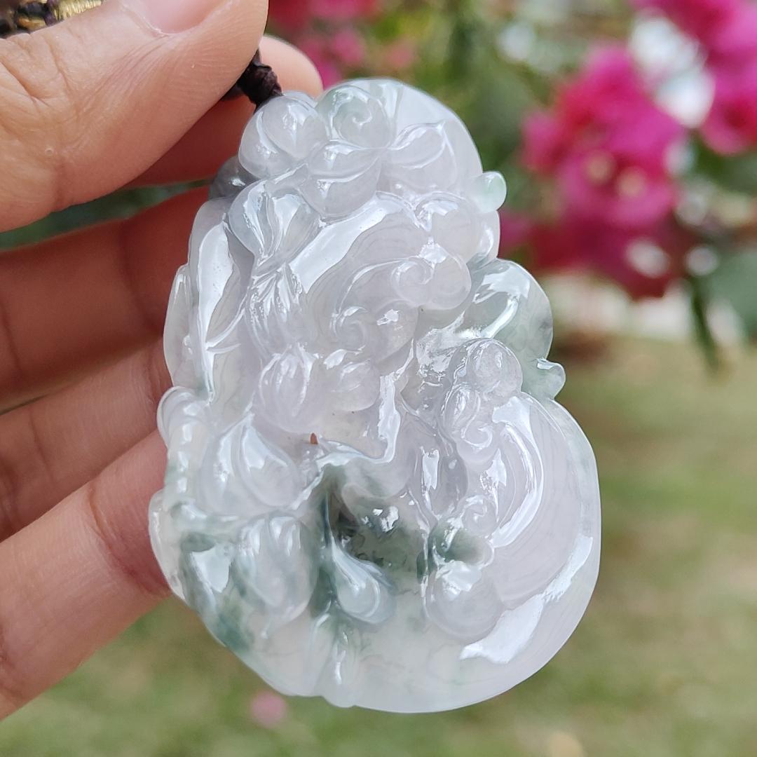 Premium Good Quality Light Lavender and Light Green Natural Type A Jadeite Jade crafted with Dragonfly, Ruyi as Pendant, certificate weigh 35.87 grams, measurement 63 * 38.3 * 10 mm (pendant236)