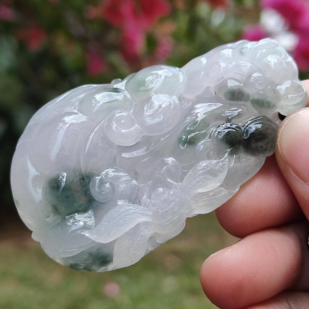 Premium Good Quality Light Lavender and Light Green Natural Type A Jadeite Jade crafted with Dragonfly, Ruyi as Pendant, certificate weigh 35.87 grams, measurement 63 * 38.3 * 10 mm (pendant236)