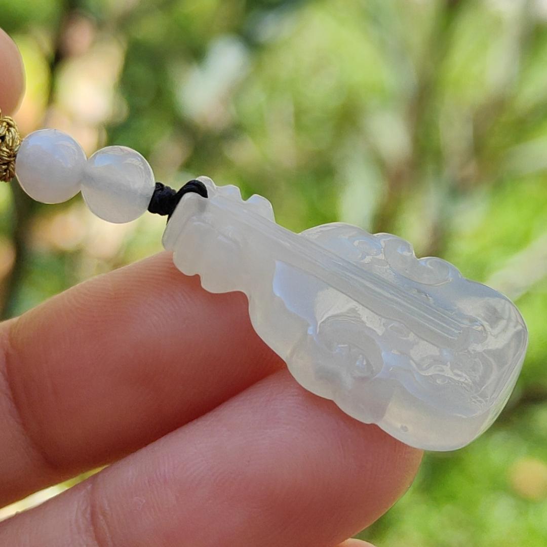 Super Rare Pure White Semi Icy Natural Type A Jadeite Jade crafted as Violin Pendant, certificate weighs 3.92 grams, measurement 27.7 * 15 * 5.3 mm (pendant256)