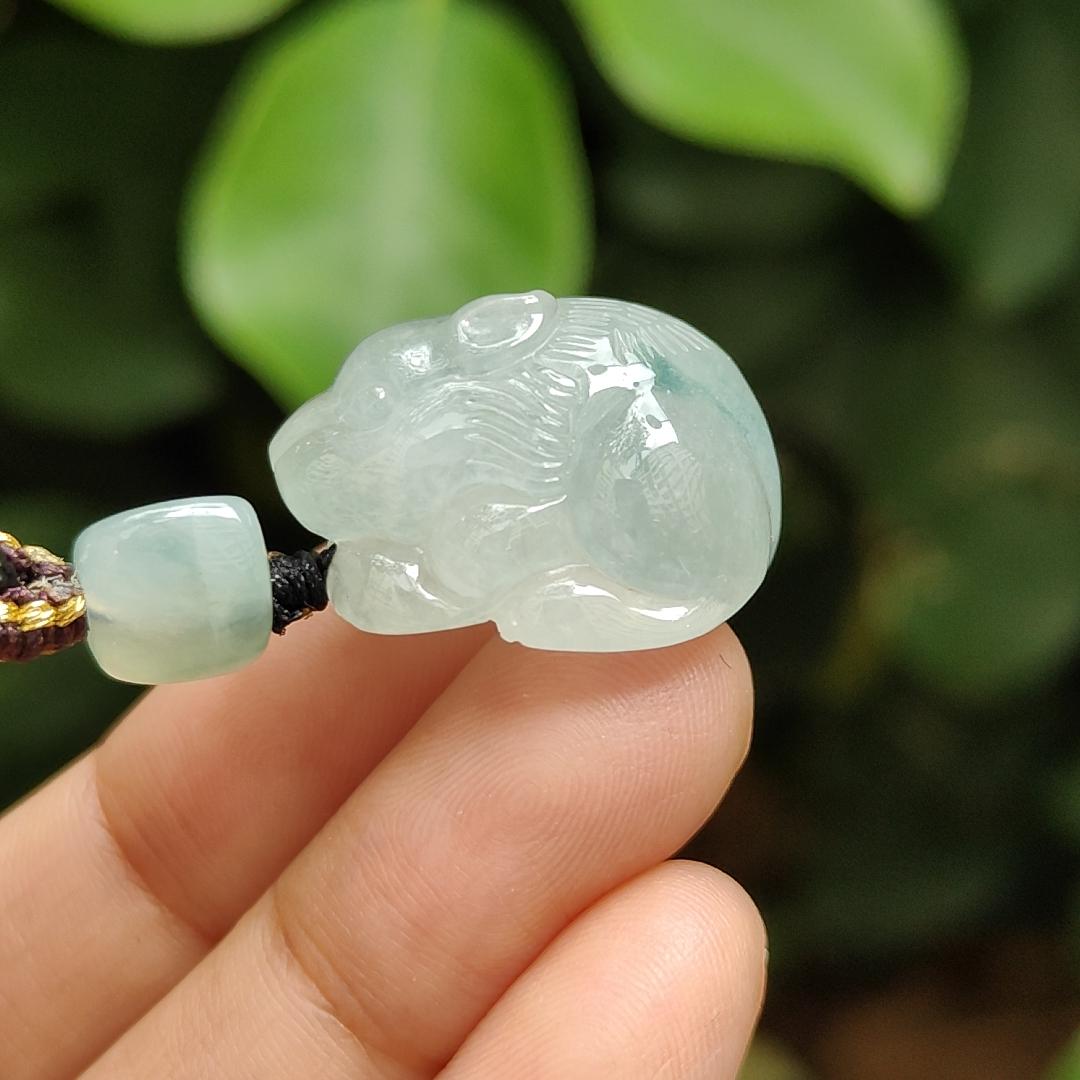 High Quality Light Green Hue with Green Patches Natural Type A Jadeite Jade crafted as Squirrel as Pendant, certificate weighs 11.1 grams, measurement 22.7 * 22.8 * 14 mm (pendant298)