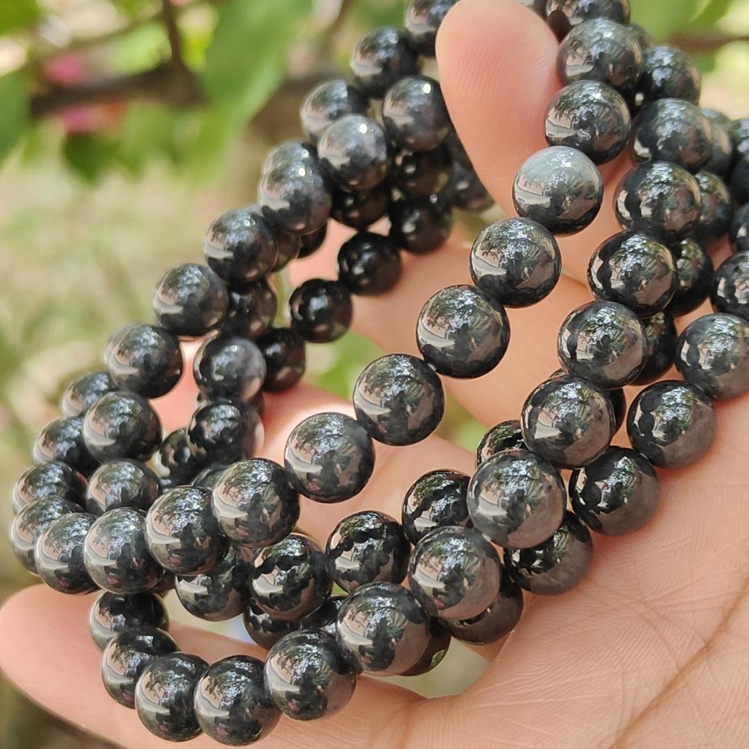 Quality Black Natural Type A Jadeite Jade crafted as 7.8mm * 98 beads as necklace or bracelet with certificate weigh 84.08 grams (bracelet21)