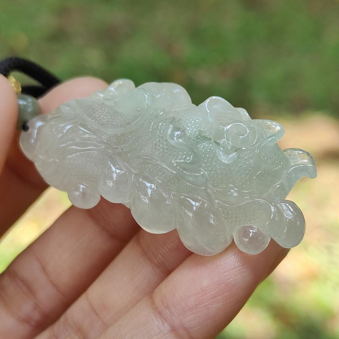 High-Quality Icy Translucent with Light Green Natural Type A Jadeite Jade crafted as Cabbage, Pendant certificate weighs 24.55 grams, measurement 56.3 * 24.6 * 12.6 (pendant272)