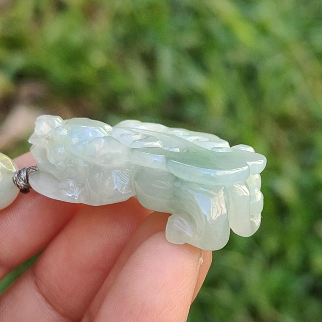 Crafted as Pixiu Light Green Natural Type A Jadeite Jade Pendant Necklace with certificate weigh 18.41 grams, measurement 38.3 * 21.6 * 11 mm (pendant178)