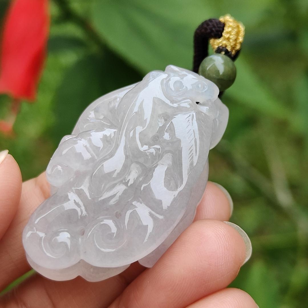 Rare Premium Natural Type A Jadeite Pendant Necklace crafted as Chayote with Squirrel and Ruyi, symbols of Happiness, fortune and luck with certificate weigh 30.16 grams, 44.3 * 27.8 * 15.6 mm (pendant52)