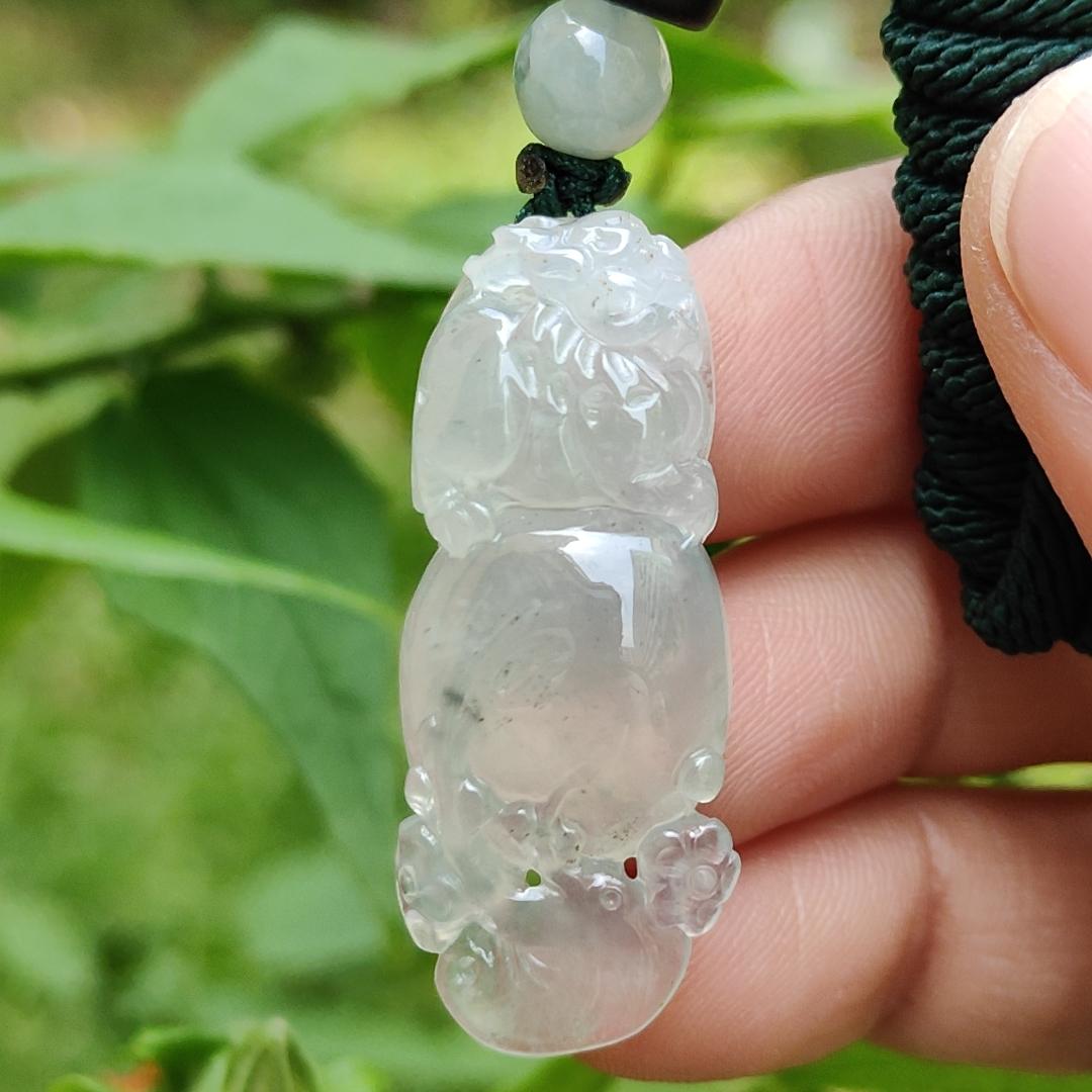 High Quality Icy Translucent Natural Type A Jadeite Jade crafted with Pixiu as Pendant, certificate weighs 6.86 grams, measurement 36.5 * 14.5 * 7.6 mm (pendant261)