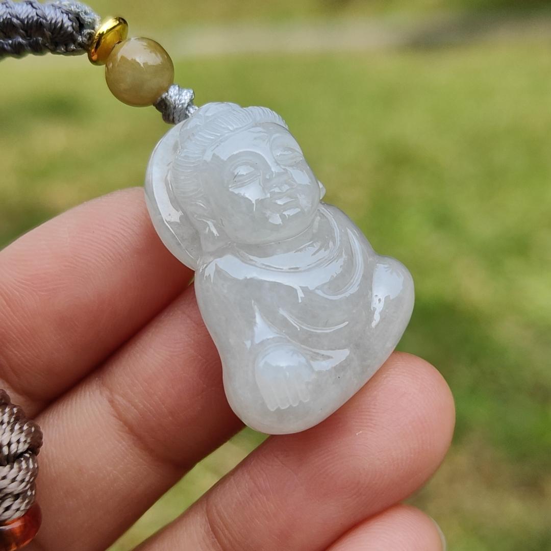 New shop Offer - Semi Icy Natural Type A Jadeite Jade crafted with Buddha as Pendant with certificate weigh 10.97 grams, measurement 29.3 * 20.6 * 11mm (pendant212)