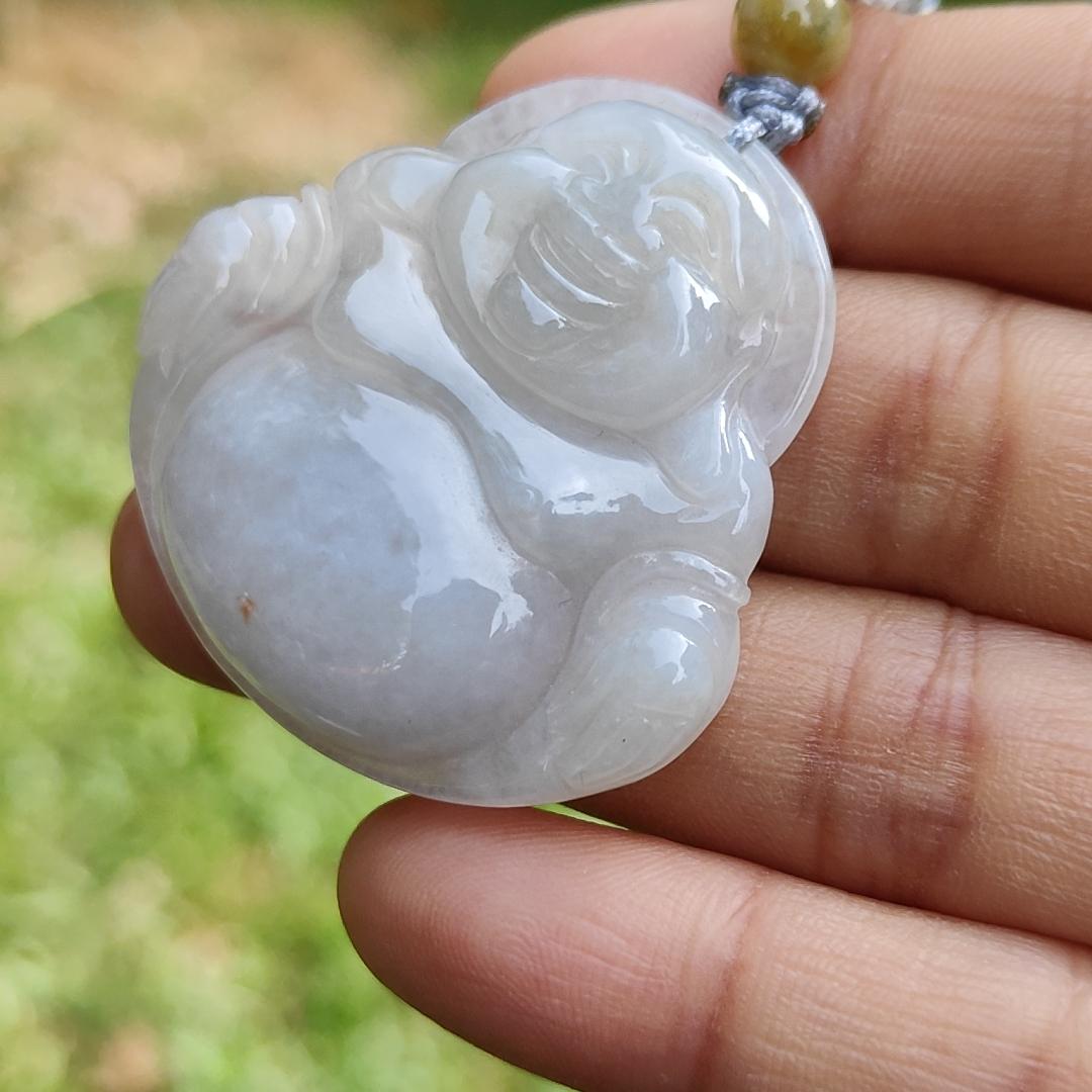 Quality Semi Translucent Natural Type A Jadeite Jade crafted as Milo Buddha as Pendant, certificate weighs 12.57 grams, measurement 37.5 * 38.9 * 6.3 mm (pendant275)