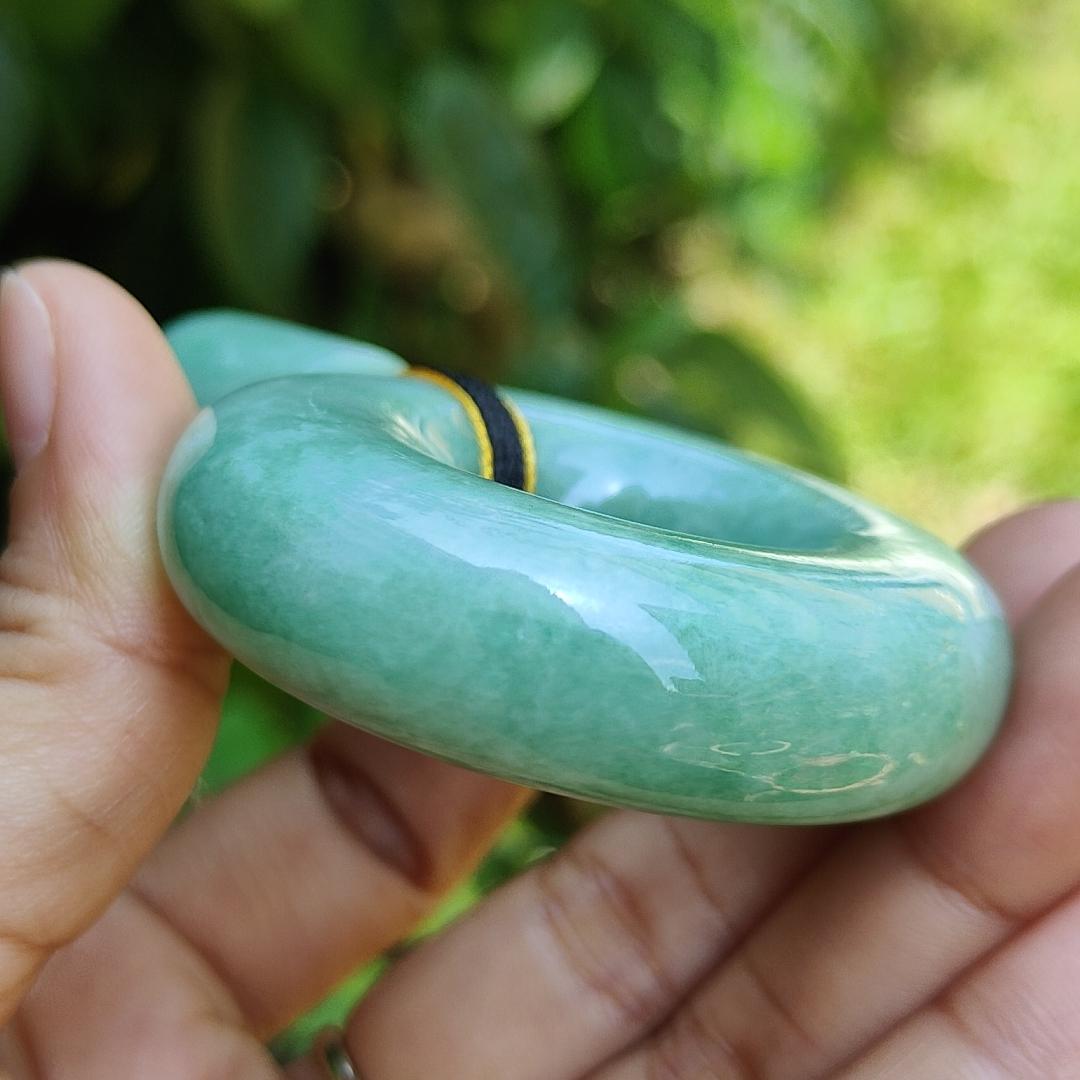 Hugh Light Green crafted with Shape of Donut and Cylinder Natural Type A Jadeite Jade as Pendant, certificate weighs 73.85 and 12.55 grams, measurements 52.8 * 52.7 * 14.3, 19.1 * 16.3 mm (pendant290)