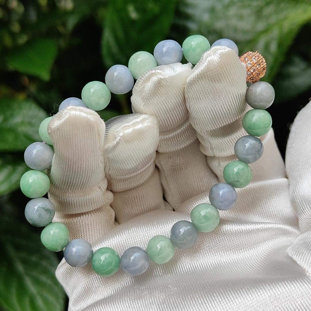 Lavender and Green Natural Type A Jadeite 23 Beads Bracelet with QIC approved labs certificate weigh 19.03 grams, 7.8 mm (bracelet11)