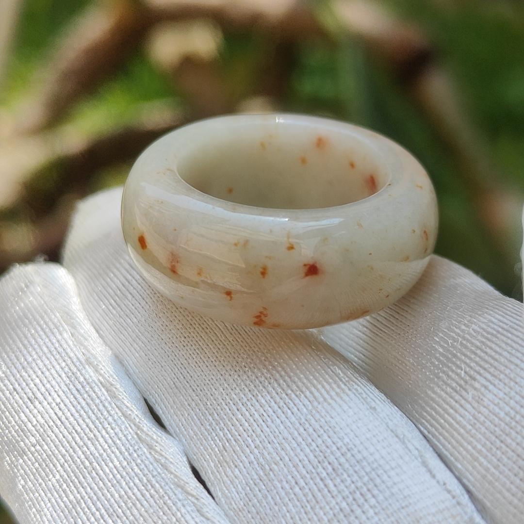 Very unique Natural Type A Jadeite Jade crafted as a ring with red and yellow patches, QIC labs approved certificate included weigh 14.5 grams, finger size 20 mm, measurement 12 * 5.7 mm (ring4)