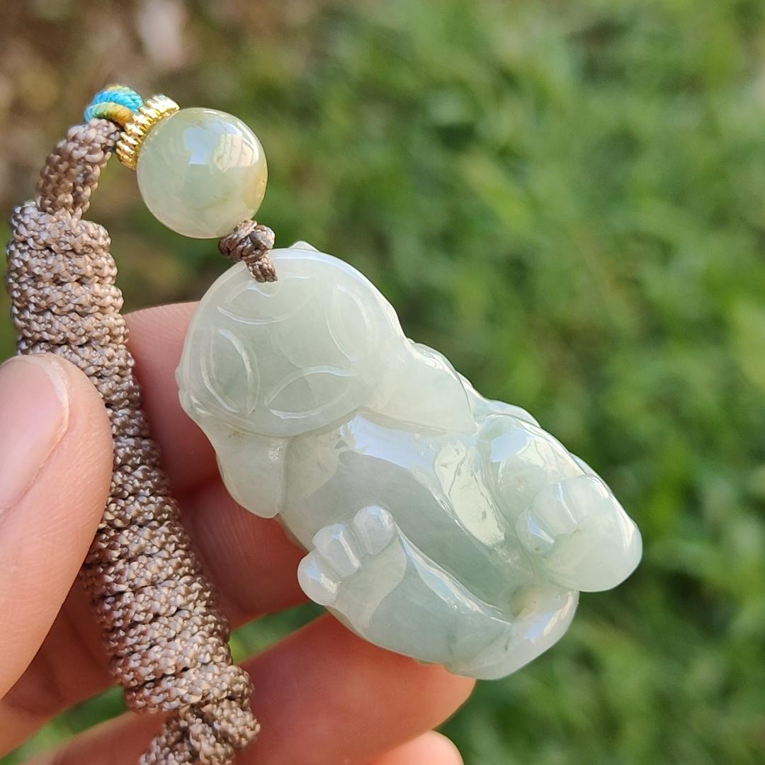 Crafted as Pixiu Light Green Natural Type A Jadeite Jade Pendant Necklace with certificate weigh 18.41 grams, measurement 38.3 * 21.6 * 11 mm (pendant178)