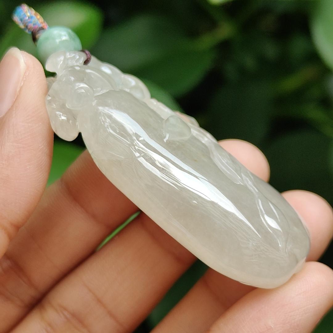 High Quality Brownish Yellow Icy Translucent Natural Type A Jadeite Jade crafted with Monkey as Pendant, certificate weighs 31.67 grams, measurement 53 * 23.6 * 13 mm (pendant295)