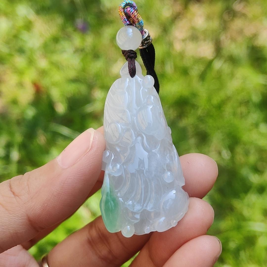 Semi Icy Natural Type A Jadeite Jade with green crafted as Chinese Cabbage Pendant, with certificate weigh 21.33 grams, measurement 47 * 25 * 12 mm (pendant197)