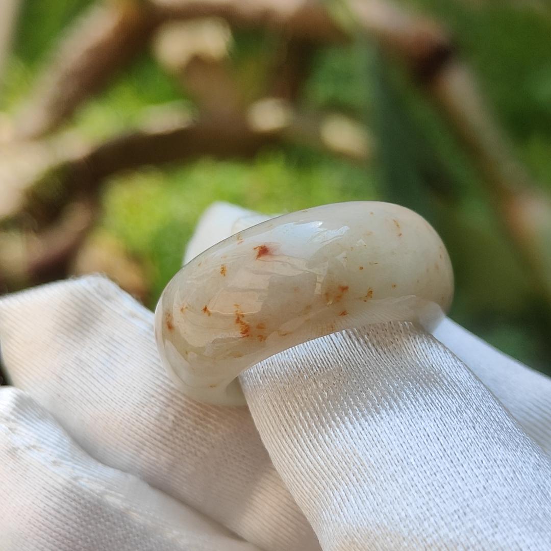 Very unique Natural Type A Jadeite Jade crafted as a ring with red and yellow patches, QIC labs approved certificate included weigh 14.5 grams, finger size 20 mm, measurement 12 * 5.7 mm (ring4)