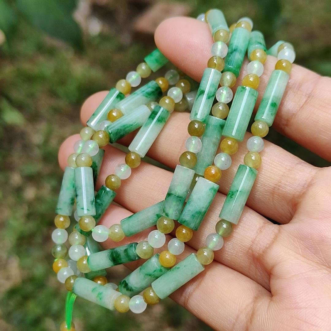 Green, Yellow, Semi Icy White Mix Beads Natural Type A Jadeite Jade as Bracelet or Necklace for your pendant with certificate weigh 31.94 grams. (bracelet18)