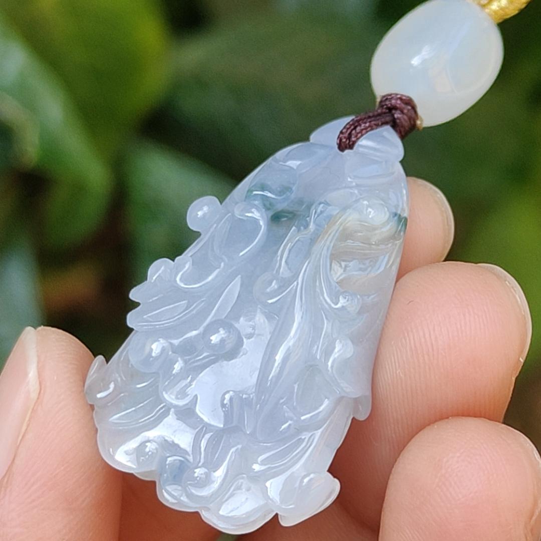 Lavender,Green and Yellow Natural Type A Jadeite Jade crafted with shape of Cabbage as Pendant , certificate weigh 8.16 grams, measurement 36.9 * 22 * 8.2 mm (pendant238)