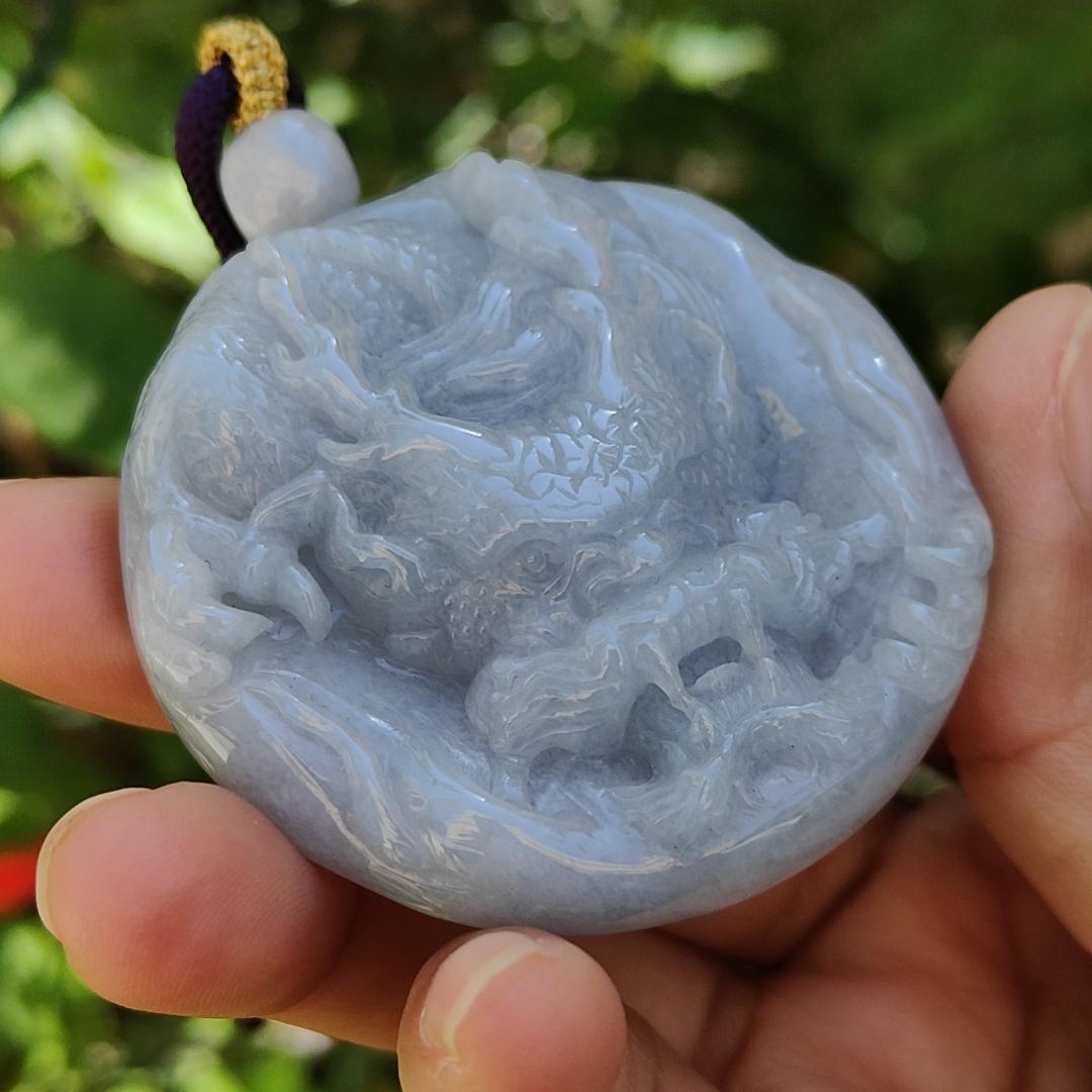 Lavender Domineering Dragon Pendant Necklace Natural Type A Jadeite with certificate included weigh 66.61 grams, 53.3 * 53.1 * 13.7 mm, suitable for your daily wear