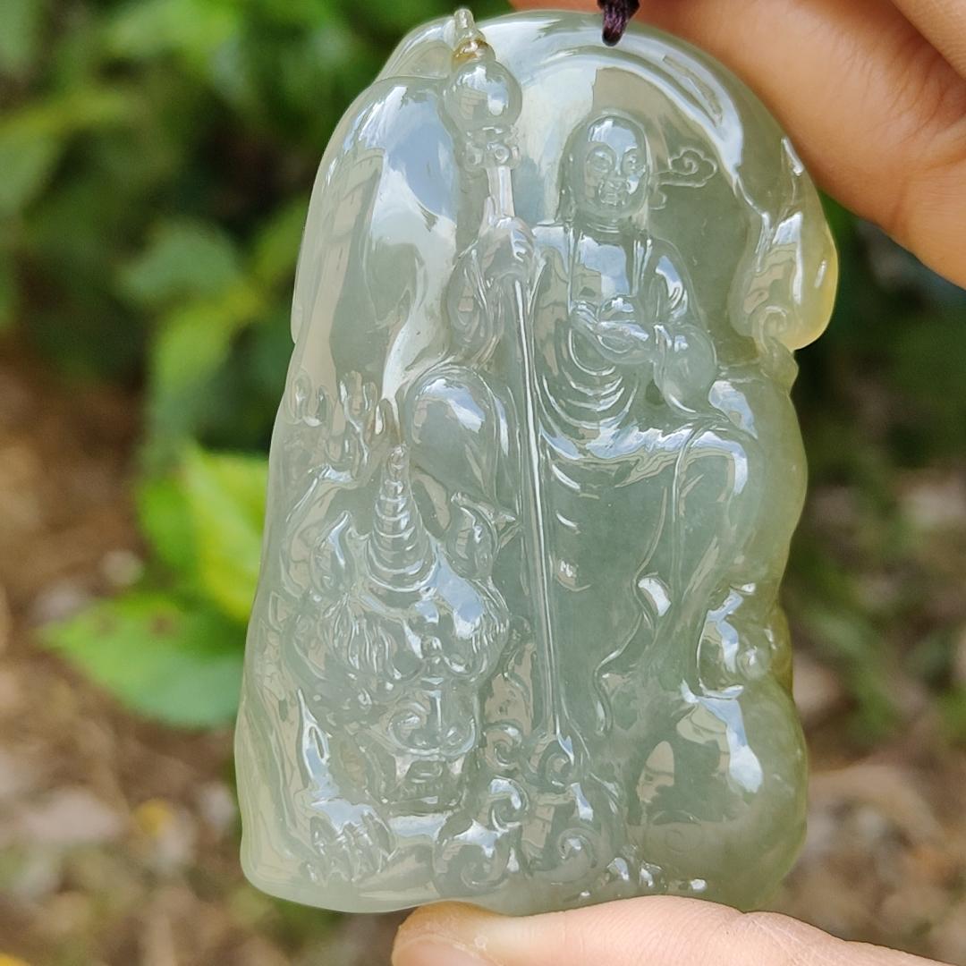 King of the inferno Special Premium Natural Type A Jadeite with Light Green and Yellow come with certificate weight 76.35 grams, 69.50 * 44.30 * 12 mm, very fine translucent rare jadeite pendant for collection (pendant98)