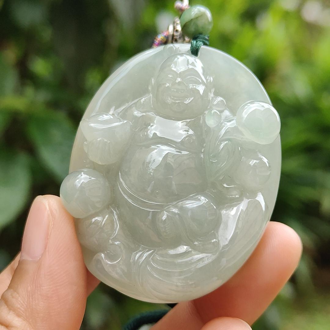 High Quality Natural Type A Jadeite Jade crafted as Ruyi Milo Buddha as Pendant, certificate weighs 47.74 grams, measurement 50.2 * 40.5 * 12.9 mm (pendant254)