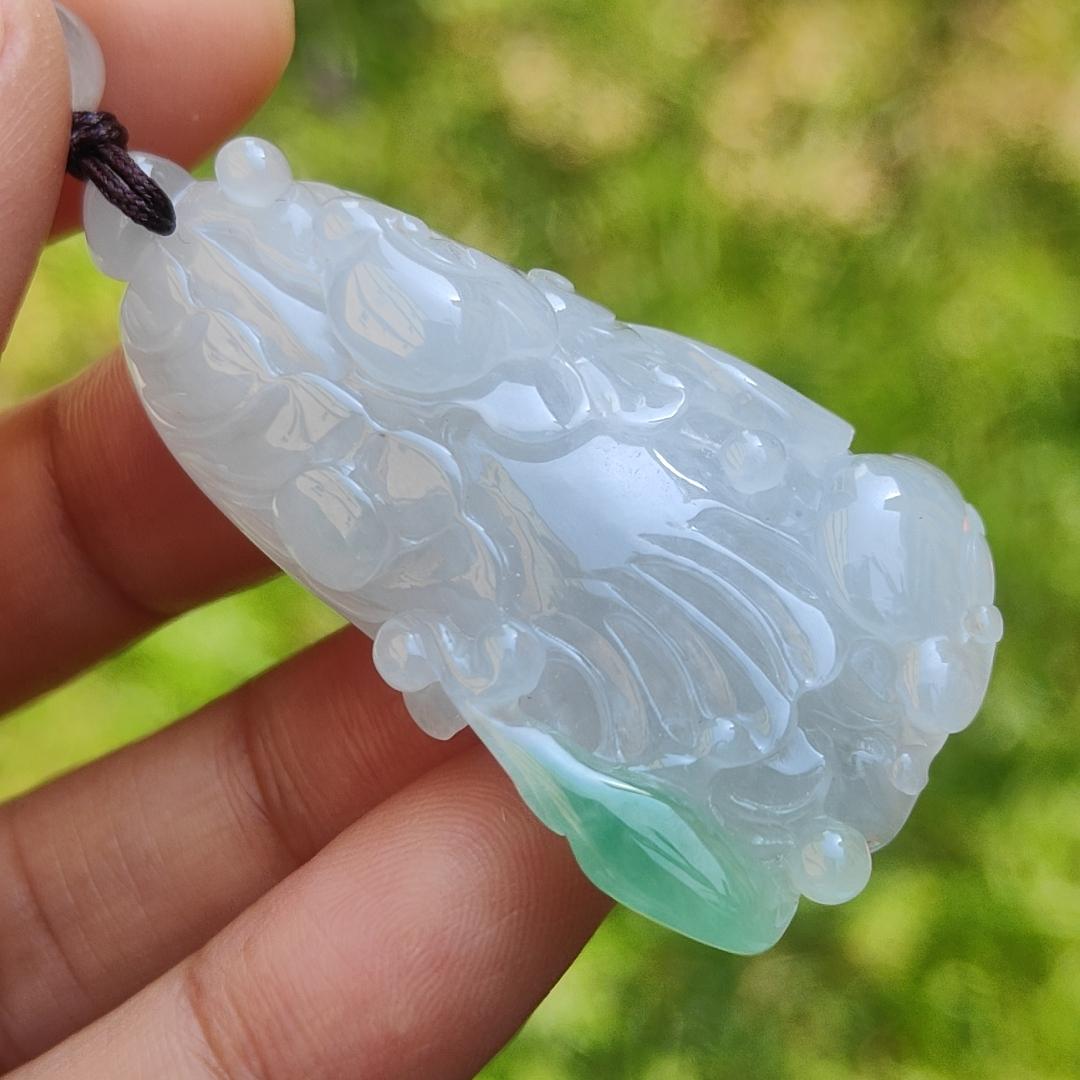 Semi Icy Natural Type A Jadeite Jade with green crafted as Chinese Cabbage Pendant, with certificate weigh 21.33 grams, measurement 47 * 25 * 12 mm (pendant197)