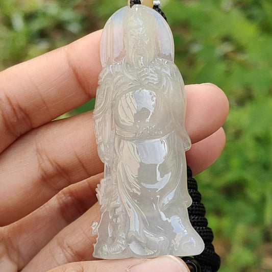 Premium Icy with good translucency Natural Type A Jadeite Pendant Necklace crafted as Guan Gong with certificate weigh 15.41 grams, 59.3 * 26 * 6.3 mm, (pendant31)