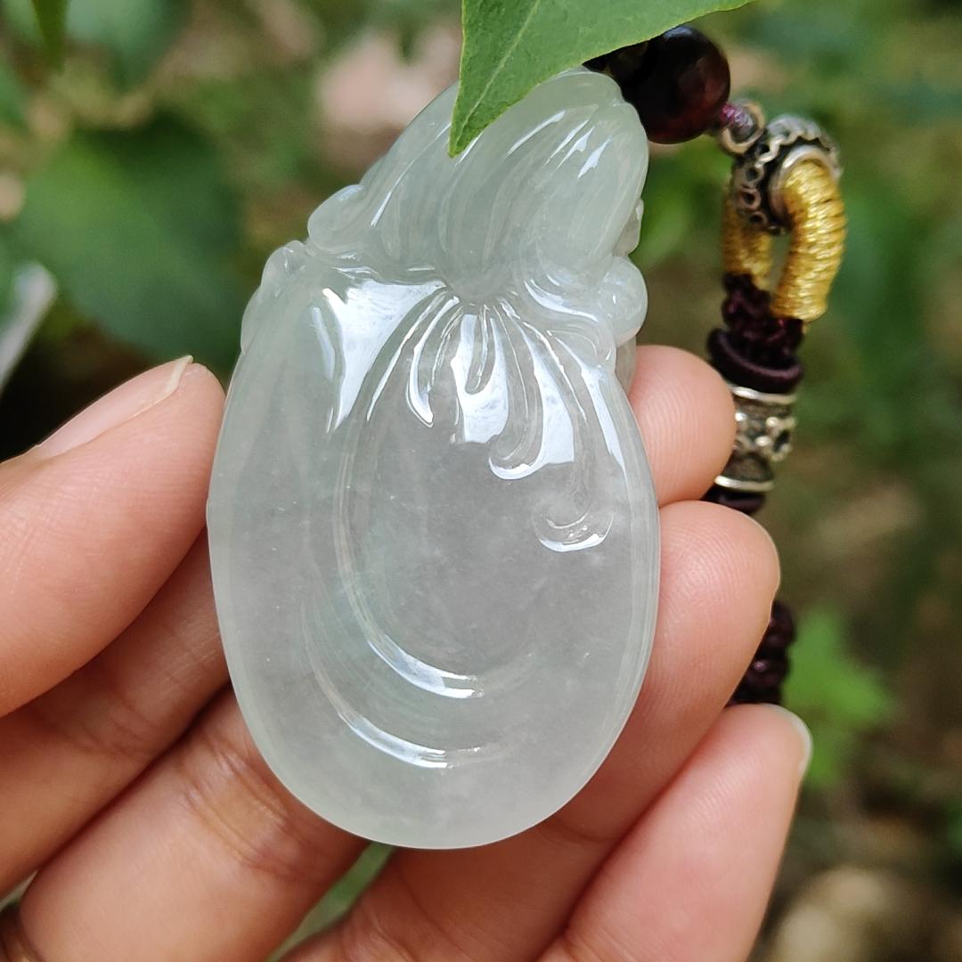 Limited Time Offer Semi Icy Premium Natural Type A Jadeite Jade crafted with pixiu as pendant, certificate weigh 30.20 grams, measurement 53.5 * 30.3 * 14.8 mm (pendant200)