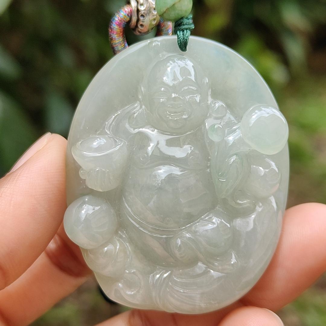 High Quality Natural Type A Jadeite Jade crafted as Ruyi Milo Buddha as Pendant, certificate weighs 47.74 grams, measurement 50.2 * 40.5 * 12.9 mm (pendant254)