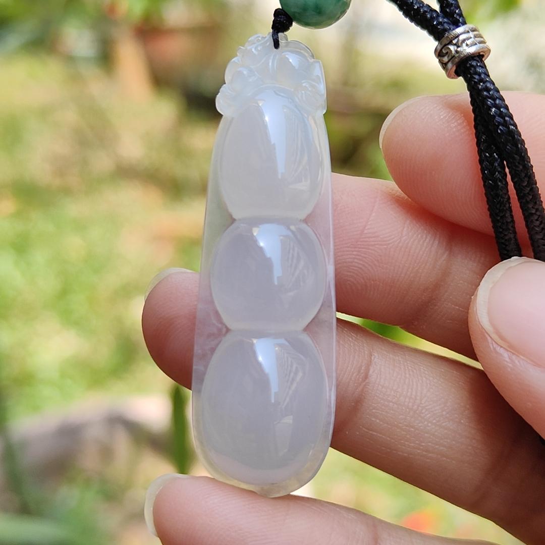 Rare Pure White Icy Translucent Natural Type A Jadeite Jade crafted with French Beans as Pendant Necklace, certificate weigh 8.4 grams, measurement 47.5 * 14.6 * 8.6 mm (pendant220)