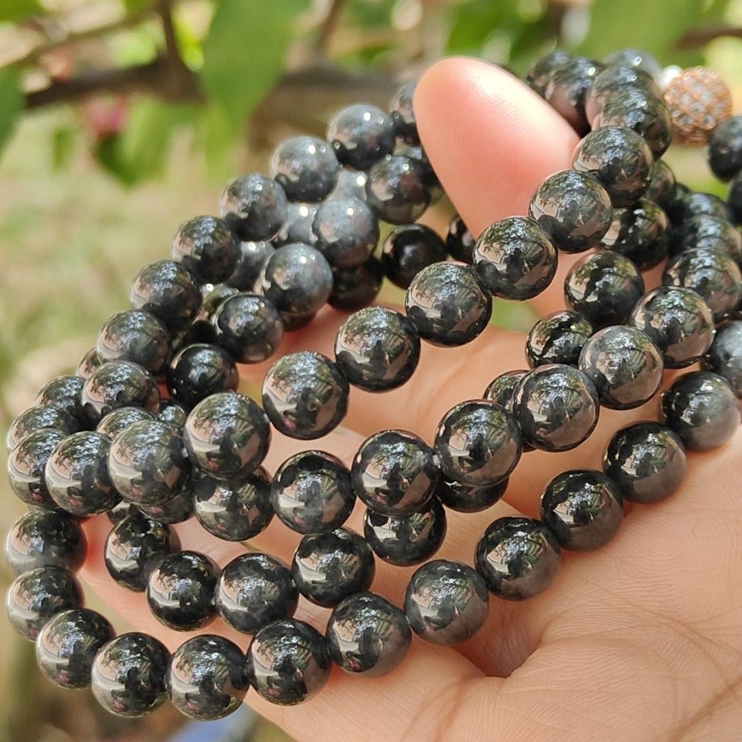 Quality Black Natural Type A Jadeite Jade crafted as 7.8mm * 98 beads as necklace or bracelet with certificate weigh 84.08 grams (bracelet21)