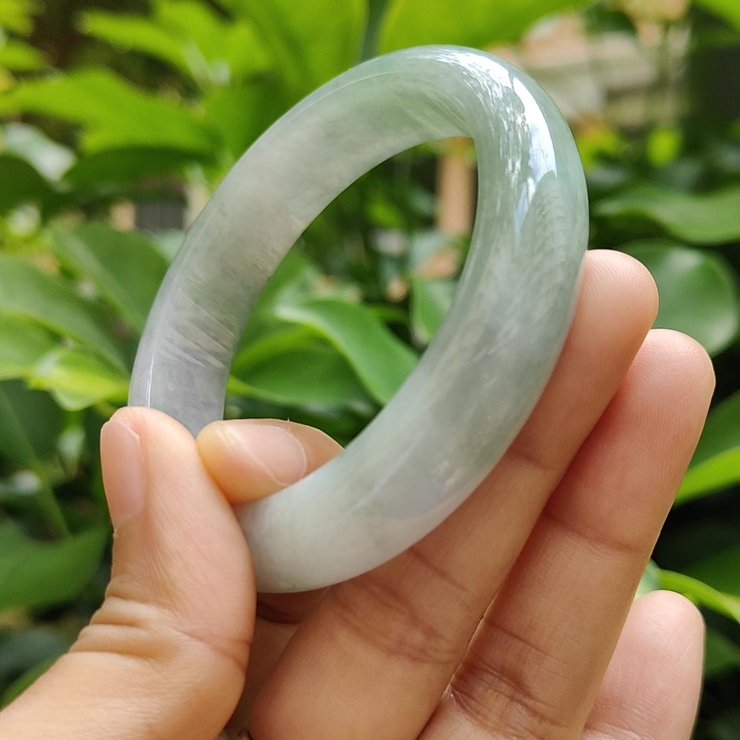 High Quality Light Lavender, Light Green Natural Type A Jadeite Jade Peace Bangle Wrist Size 53.7 mm, certificate weighs 55.94 grams, Width 13.2 Thickness 8 mm (bangle10)