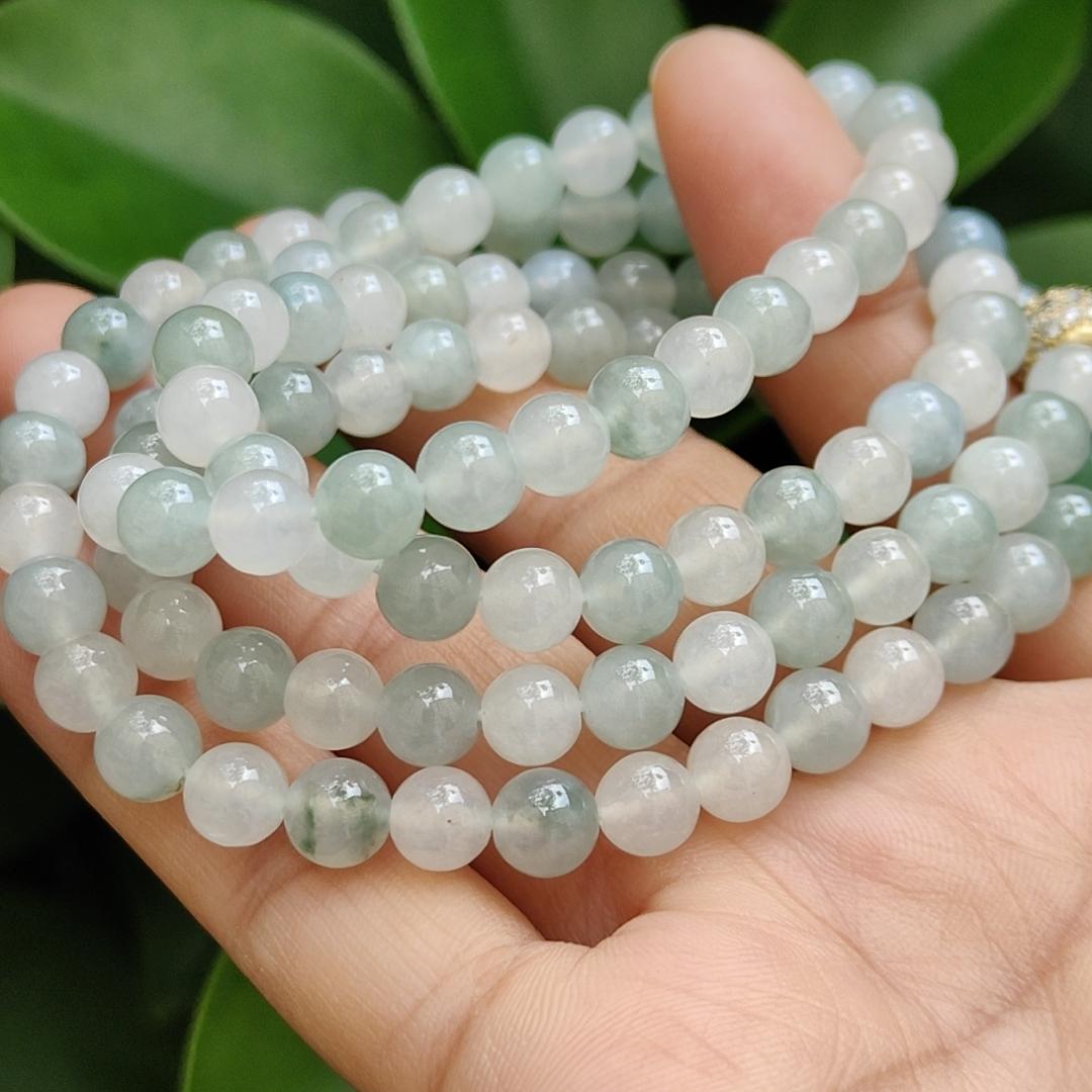 High Quality Good Translucent Natural Type A Jadeite Jade crafted as 112 beads with 99% perfection as Bracelet or Necklace certificate weighs 52.21 grams, measurement 6.6 mm (bracelet28)