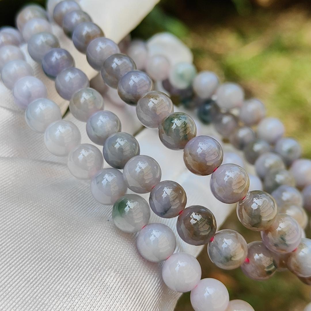 Very Rare Premium Light Green, Lavender and Brown Natural Type A Jadeite Jade crafted as 8mm * 98 beads for Necklace or Bracelet with certificate weigh 82.98 grams (bracelet22)