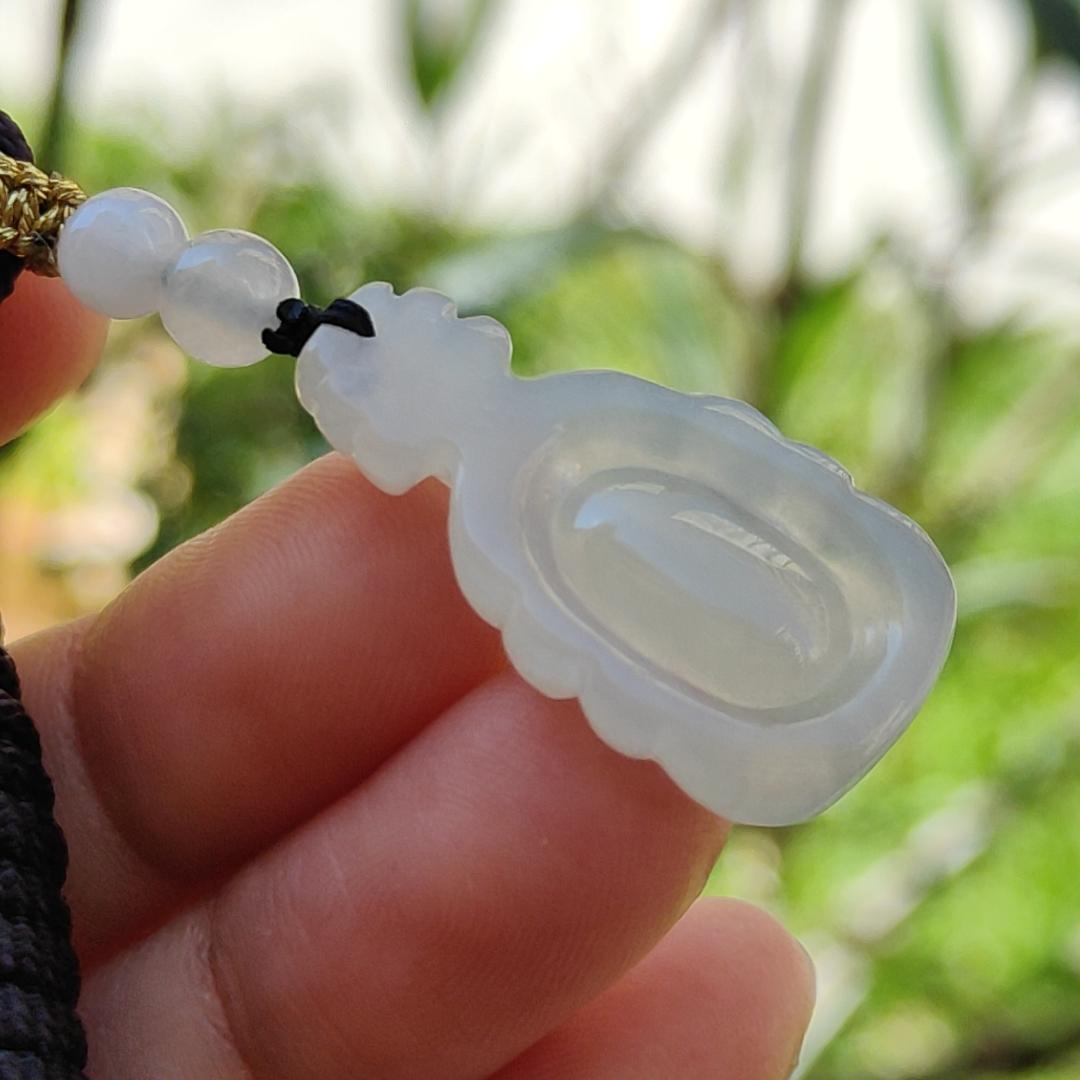 Super Rare Pure White Semi Icy Natural Type A Jadeite Jade crafted as Violin Pendant, certificate weighs 3.92 grams, measurement 27.7 * 15 * 5.3 mm (pendant256)