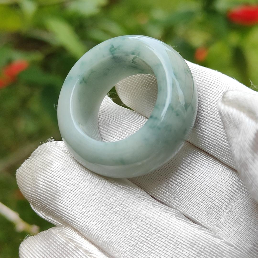 Light green with green patches Natural Type A Jadeite jade ring with QIC labs approved certificate weigh 18.31 grams, 12.6 * 6.5 mm, finger size 20mm (ring3)