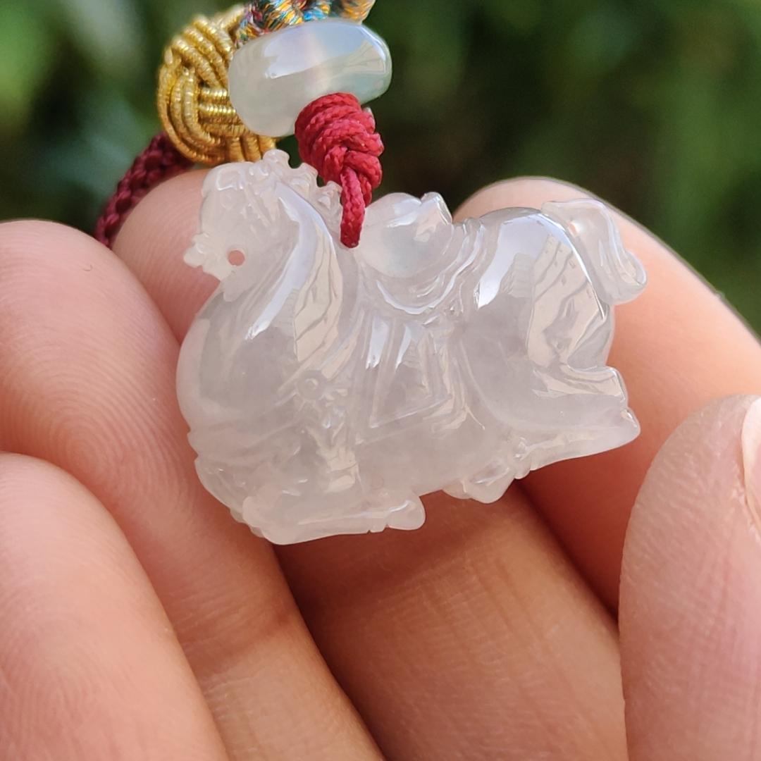 Icy Translucent Quality Natural Type A Jadeite Jade crafted with Horse and Ingot as Pendant, certificate weighs 7.4 grams, measurement 19.5 * 24.2 * 10.2 mm (pendant245)