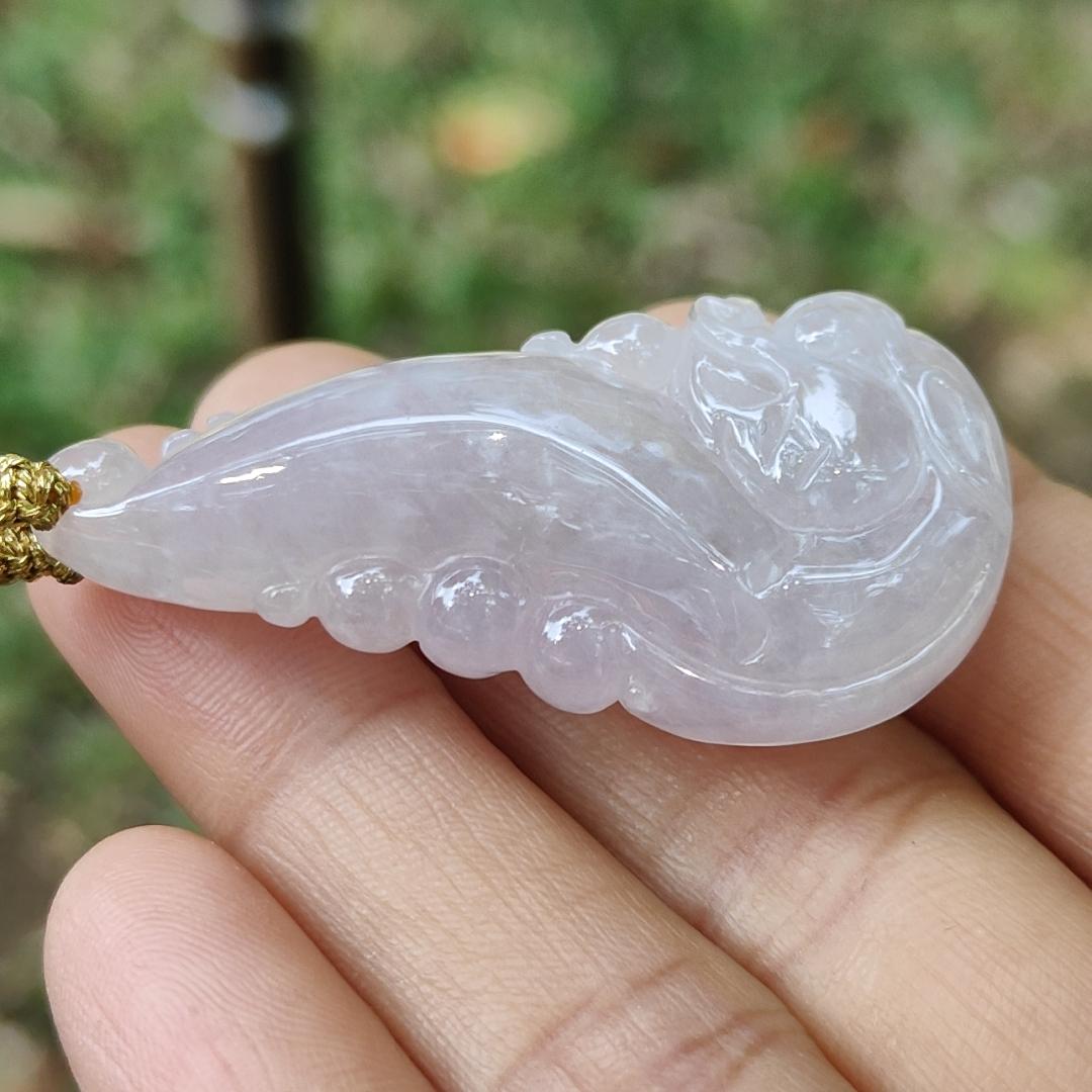 High Quality Ligh Pinkish Lavender Natural Type A Jadeite Jade crafted with Ruyi Dragon as Pendant, certificate weighs 17.85 grams, measurement 45 * 22.9 * 12.3 mm (pendant271)