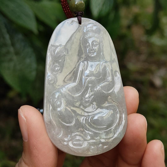 Rare Old School Natural Type A Jadeite Jade Pendant Necklace Crafted with Guanyin with certificate weigh 38.62 grams, 60.8 * 35.8 * 8.5 mm (pendant166)