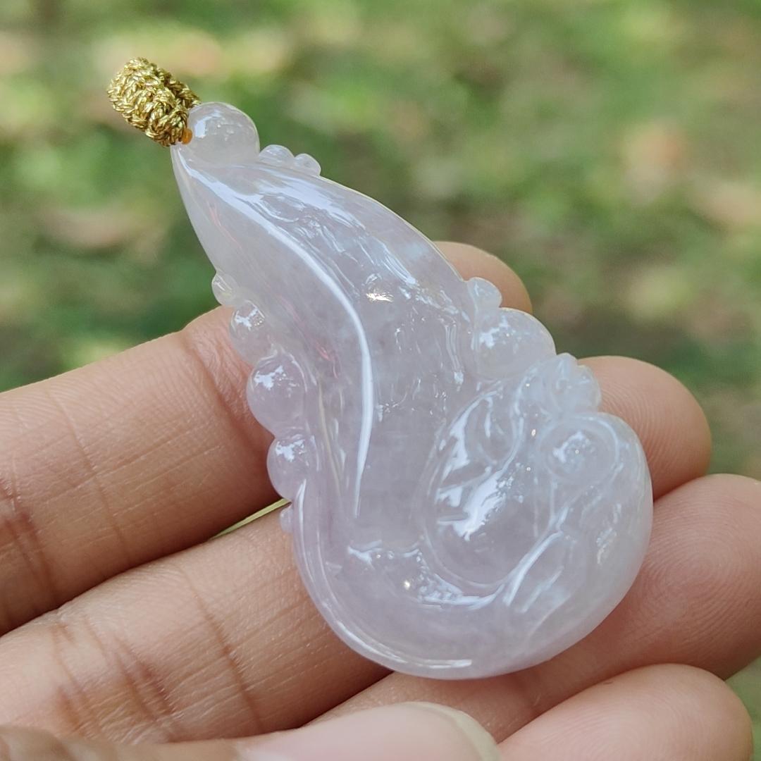 High Quality Ligh Pinkish Lavender Natural Type A Jadeite Jade crafted with Ruyi Dragon as Pendant, certificate weighs 17.85 grams, measurement 45 * 22.9 * 12.3 mm (pendant271)