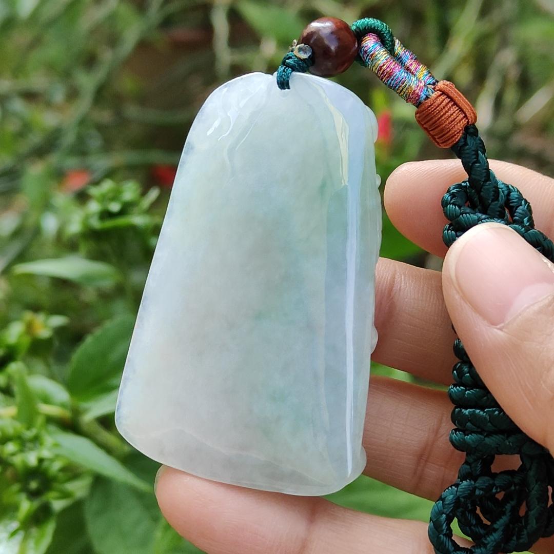 Light Green and White Natural Type A Jadeite Pendant Necklace crafted as Domineering dragon water absorbing pendant, symbols of Rise to prominence, certificate included weigh 43.48 grams, 56.5 * 36.8 * 13.4 mm, suitable for daily wear (pendant37)