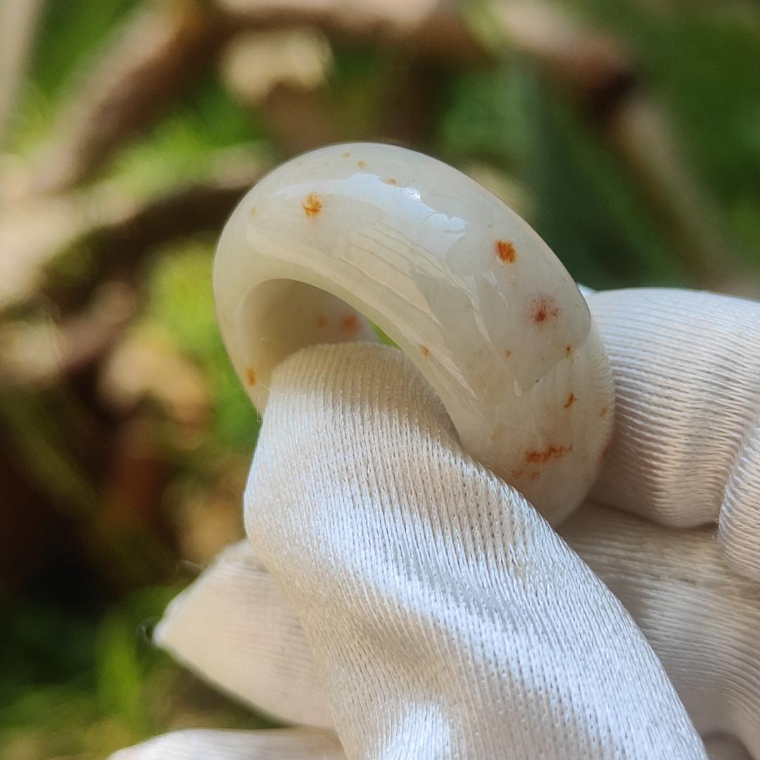 Very unique Natural Type A Jadeite Jade crafted as a ring with red and yellow patches, QIC labs approved certificate included weigh 14.5 grams, finger size 20 mm, measurement 12 * 5.7 mm (ring4)