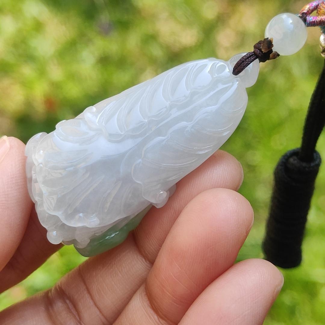 Semi Icy Natural Type A Jadeite Jade with green crafted as Chinese Cabbage Pendant, with certificate weigh 21.33 grams, measurement 47 * 25 * 12 mm (pendant197)