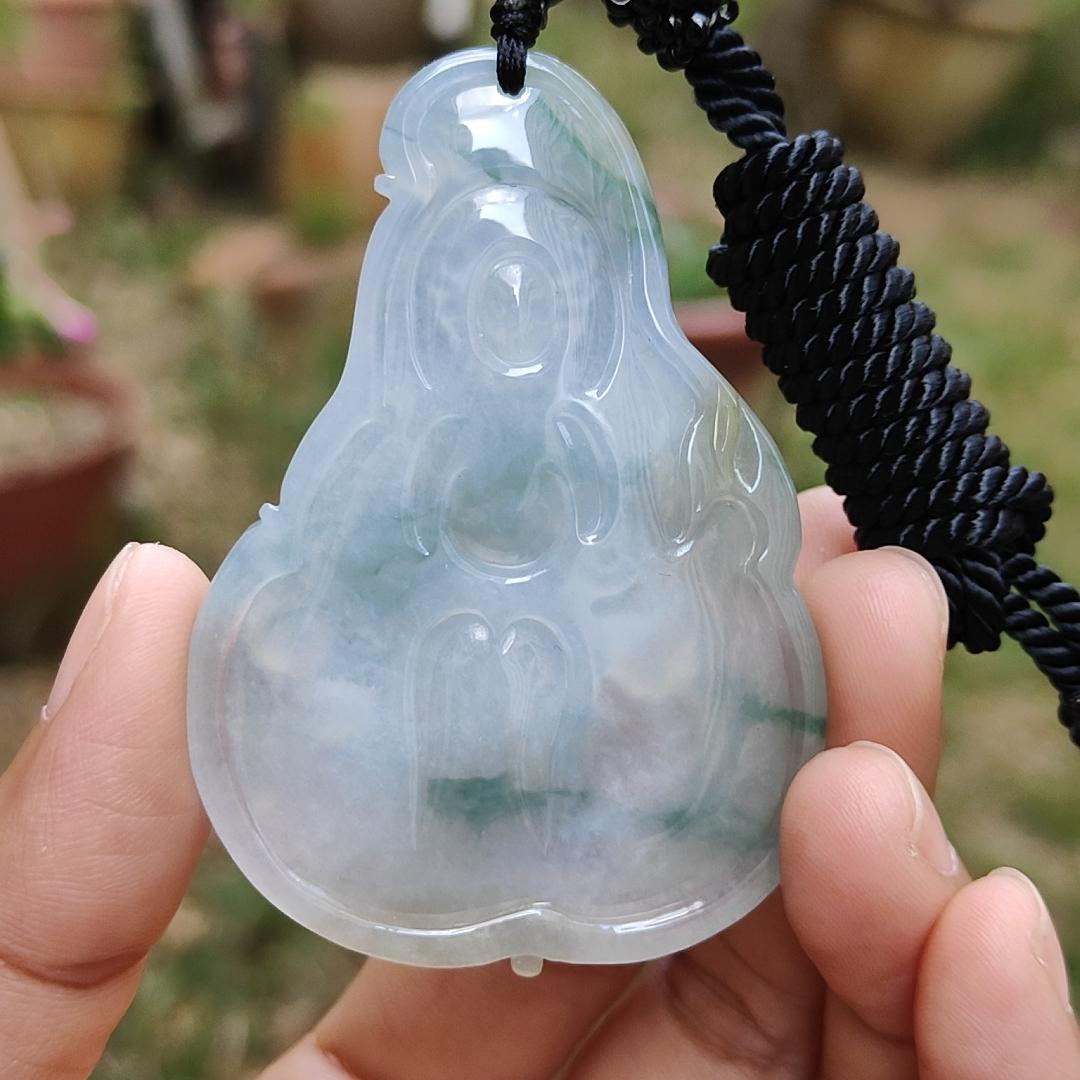 High Quality Light Lavender, Light Green with Yellow patches Natural Type A Jadeite Jade crafted with Guanyin as Pendant, certificate weigh 27.22 grams, measurement 63 * 44.3 * 6.8 mm (pendant229)