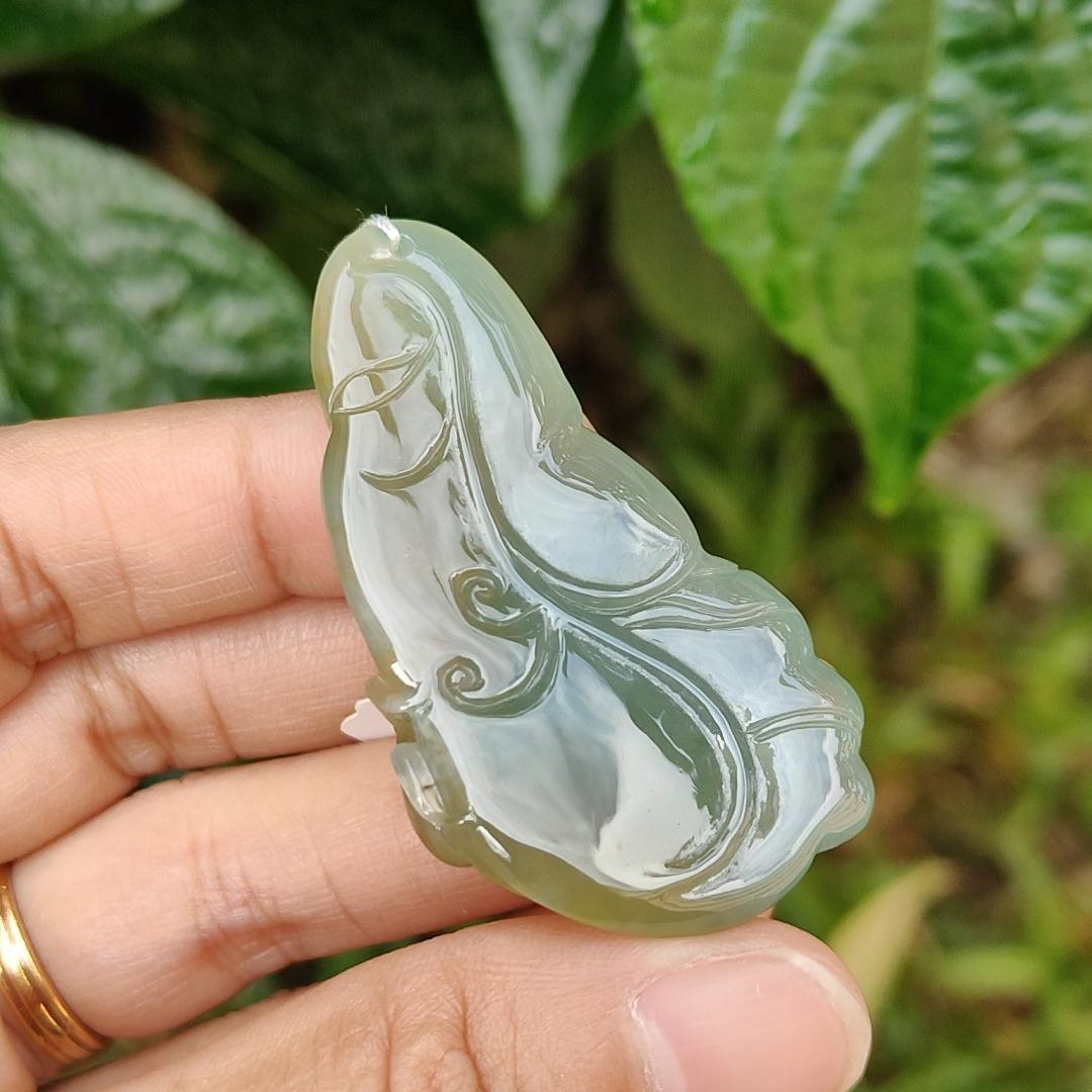 Green and Yellow Natural Type A Jadeite Pendant Necklace Crafted with Ruyi and Beetle, certificate included weigh 23.25 grams, 52.3 * 29 * 9.9 mm, symbols of A steady flow of wealth, protection from danger, safety and health (pendant163)