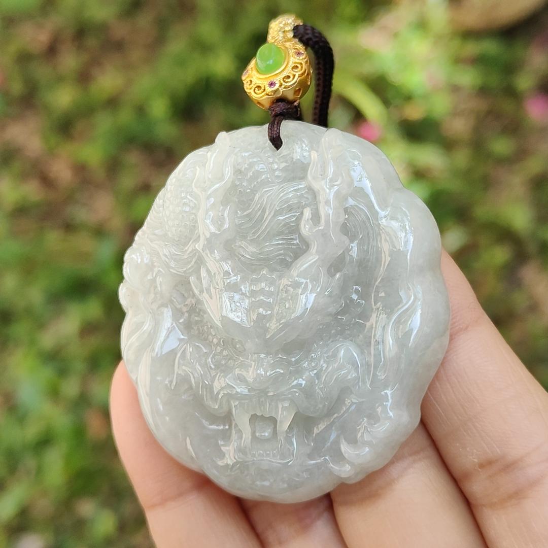 Domineering Dragon Natural Type A Jadeite Pendant Necklace with certificated included weigh 46.81 grams, 51.8 * 47.2 * 11.6 mm, symbols of Career is like a rainbow, auspicious and healthy, and noble status, suitable for daily wear (pendant48)