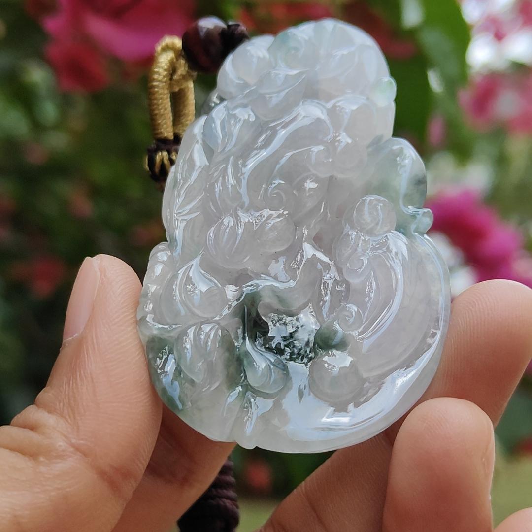 Premium Good Quality Light Lavender and Light Green Natural Type A Jadeite Jade crafted with Dragonfly, Ruyi as Pendant, certificate weigh 35.87 grams, measurement 63 * 38.3 * 10 mm (pendant236)