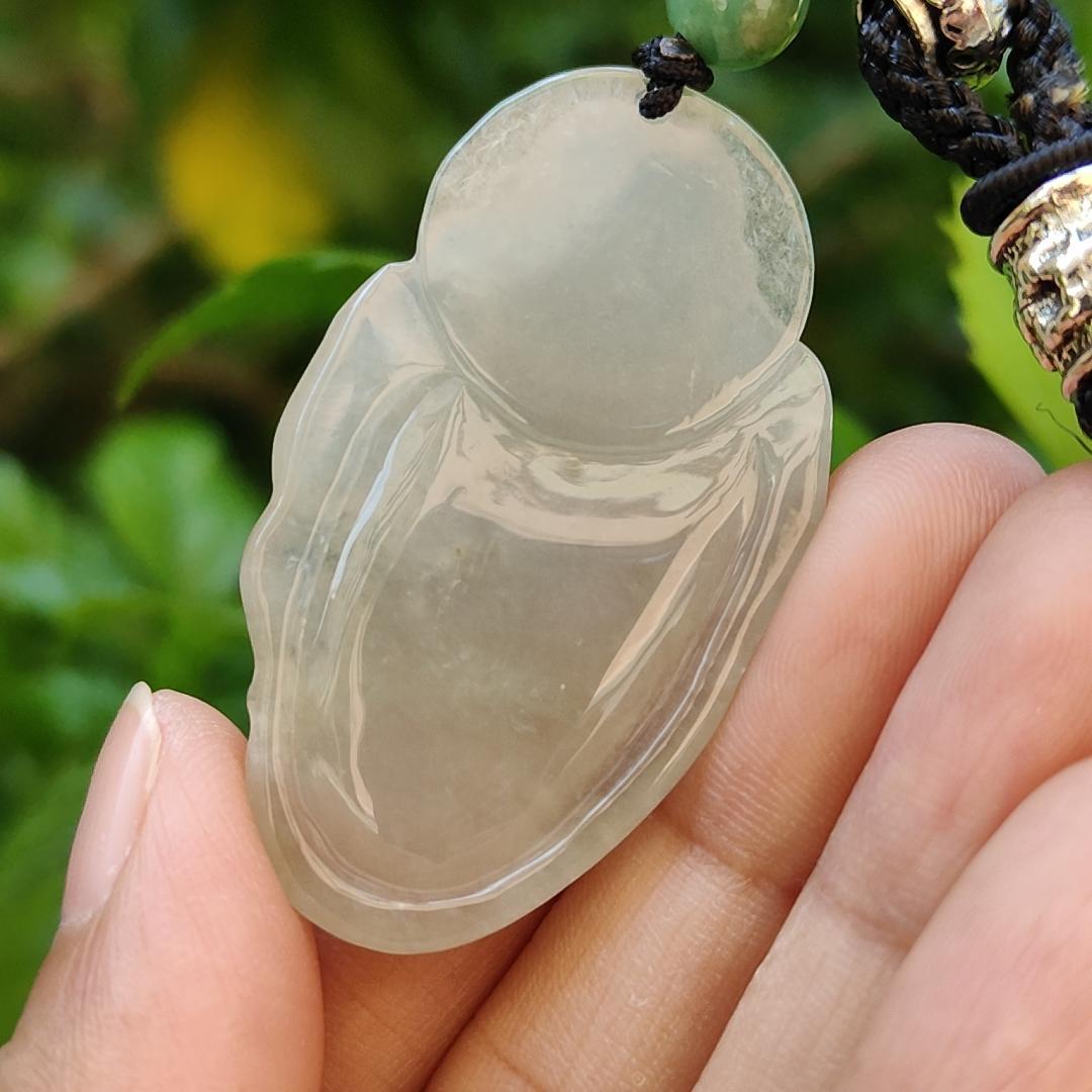 Semi Icy Milo Buddha Natural Type A Jadeite Pendant with certificate weighs 13.87 grams, 44.2 * 26.5 * 8.1 mm, milo represent The strength that can tolerate the things of the world represents the mind that can solve a thousand sorrows (pendant85)