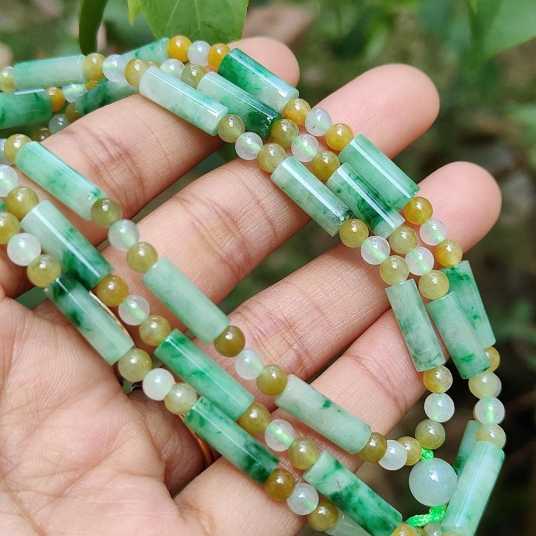 Green, Yellow, Semi Icy White Mix Beads Natural Type A Jadeite Jade as Bracelet or Necklace for your pendant with certificate weigh 31.94 grams. (bracelet18)