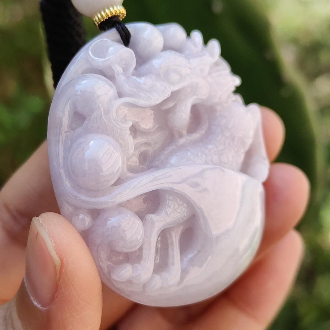 Light Lavender Qilin Natural Type A Jadeite Pendant with certificate weigh 51.04 grams, 51.3 * 46.6 * 12 mm, symbols of Auspicious, peaceful, and happy, suitable for daily wear (pendant62)